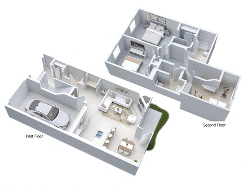 2-bedroom, 2.5-bathroom 2-story townhome with 1-car garage
